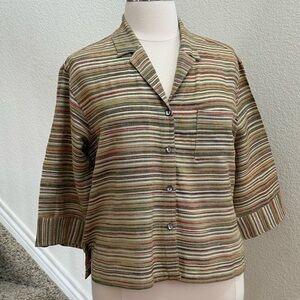 Chico's Silk Multicolor Striped Button-Down Shirt Size 16 (Chico’s size 3)